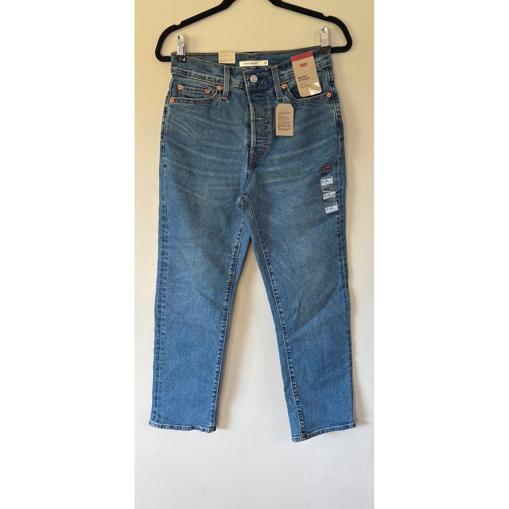 Levis Wedgie Straight High Rise Blue Denim Jeans 29x28 Medium Wash Button Fly - Picture 2 of 9